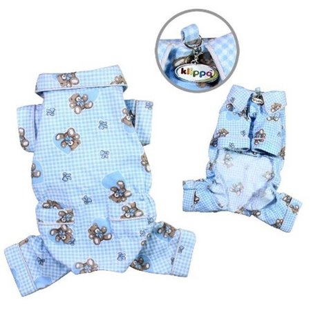 KLIPPO PET Klippo Pet KBD066MZ Adorable Teddy Bear Love Flannel Pajamas; Light Blue - Medium KBD066MZ